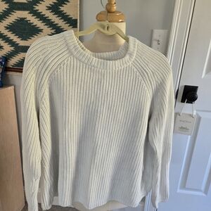 Quince Women's Size L White Ivory Knit Crew Fisherman Sweater Organic Cotton